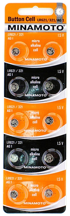 Батарейка щелочная MINAMOTO AG 1 (L621, 364) 1.5В бл/10